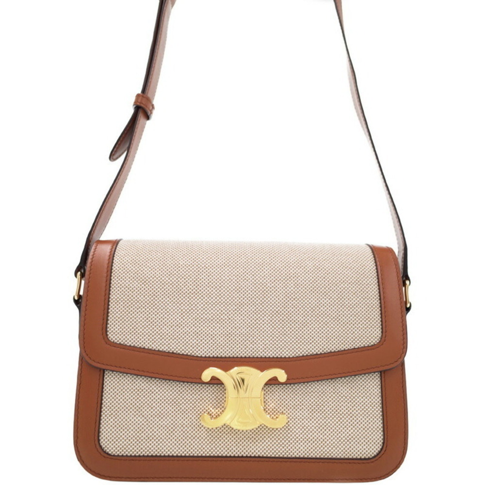 Celine Triomphe Houndstooth Shoulder Bag Brown